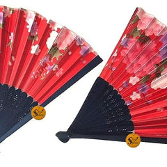 Handheld Folding Chinese Fan Vintage, Fabric Folding Fan for Wedding, Dance, Decoration,Birthday Party, Photo Booth (Red)