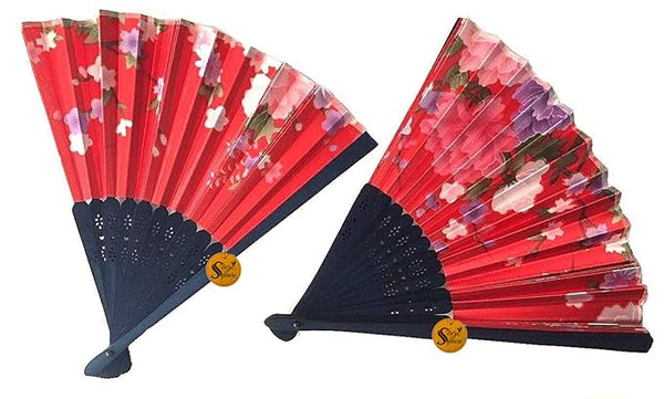 Handheld Folding Chinese Fan Vintage, Fabric Folding Fan for Wedding, Dance, Decoration,Birthday Party, Photo Booth (Red)