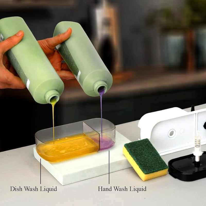 3 in 1 Soap Pump Dispenser Dish Soap Liquid Dispenser Sponge Holder Dish Soap Pump Dispenser for Kitchen Sink Countertop Kitchen Bathroom