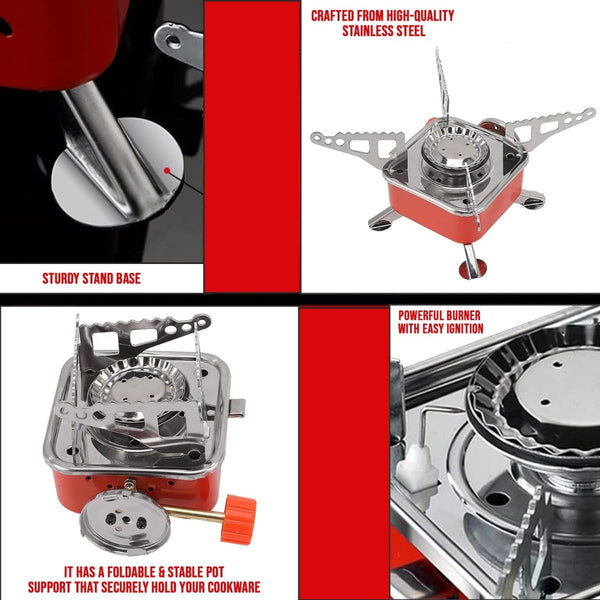 camping gas stove - Outdoor Stove | camping stove - 2800W- Ultra Light Folding Picnic Cooking Gas Burners Folding Stove With Storage Bag - Emergencey stove, Stainless Steel