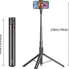 Selfie Stick Tripod, All-in-1 Aluminum Celly Phone Selfie Stick for iPhone Android with Remote,Travel Tripod,Video Recording, Vlogging, Live Streaming