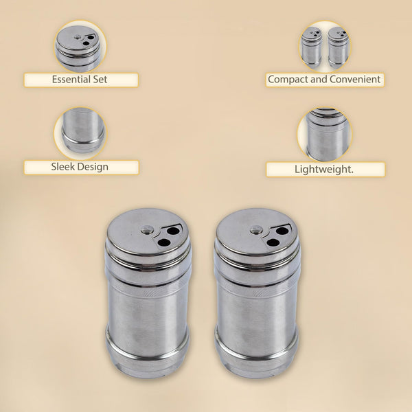 Stainless Steel Salt & Pepper | Silver Condiment Jar for Dining Table | Used as Namak Dispenser for Home, Kitchen and Restaurant | Make Serving Easy