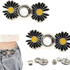 Adjustable Waist Buckle Set, Extra Button for Jeans to Make Tighter, Instant Jeans Button Pins for Pants Jeans Skirts, (2-Pair)(Black)