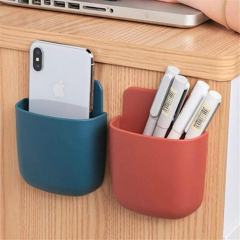 Plastic Multi Purpose Wall Mounted Storage Organizer Stand Plug Holder Case for Remote, Mobile, Phone Charger, Stationary Rack, Toothbrush for Home and Office