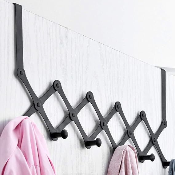 Hat Hanger, Over The Door Hooks, Over Door Towel Rack, Stainless Steel Telescopic Folding Hat Backpack Hanger Door Hanging Rack for Living Room Bedroom(6 Hooks)