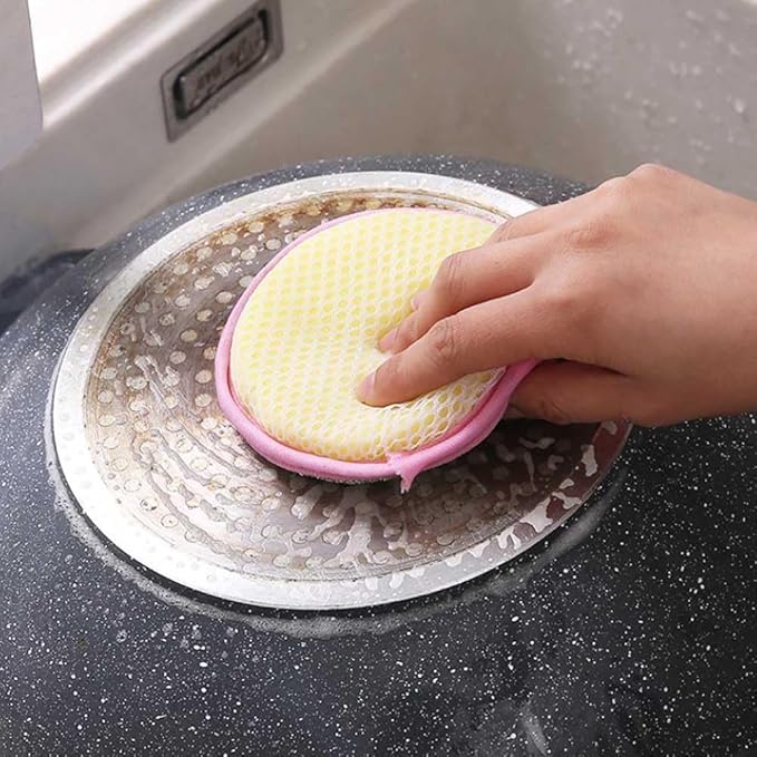 Washing Dishes Sponges Double-Sided Dishwashing Sponge Scrubber Round Non-Scratch Scrub Sponges Pads Kitchen Cleaning Tools for Dishes, Pots, Pans, Sink, Basin