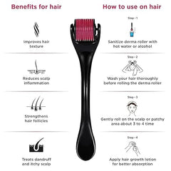 Derma Roller For Hair And Beard Regrowth 540 Micro 0.5MM Titanium Alloy Needles Reduces Hair Fall & Stimulates Hair Follicles, Safe and Effective Easy to use | Skin Care Men and Women