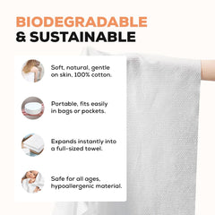 Soft Compressed Towel Tablets | Mini Portable Cotton Towels for Face & Body | Facial Disposable Towels, Makeup Remover, Chemical-Free, for Travel, Home, Gym, Camping & Outdoor Use