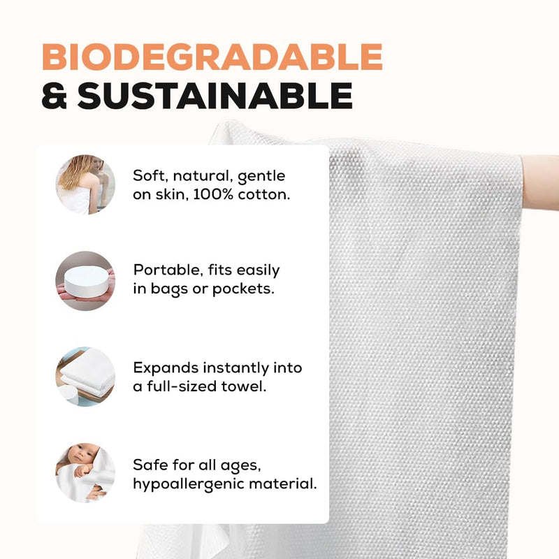 Soft Compressed Towel Tablets | Mini Portable Cotton Towels for Face & Body | Facial Disposable Towels, Makeup Remover, Chemical-Free, for Travel, Home, Gym, Camping & Outdoor Use