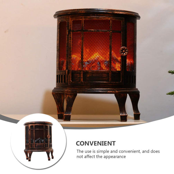 Electric Fireplace Stove Heater with Realistic Flame Logs Effects Vintage Freestanding Fireplace Heater Night Light Lamp Lantern for Indoor Outdoor Patio Garden Yard Decor No Battery