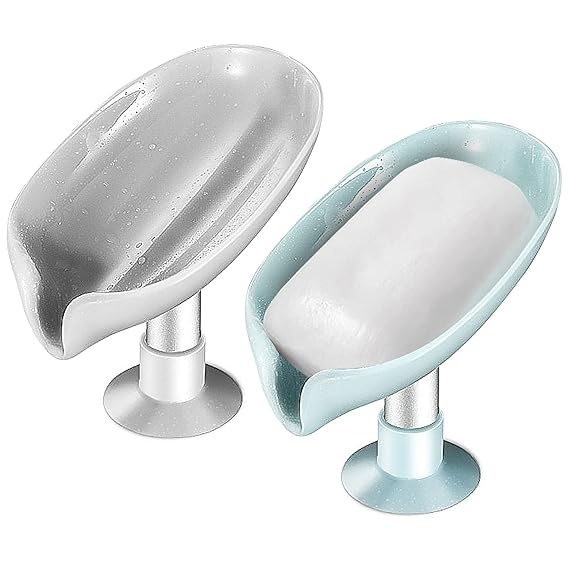 2 Pack Soap Holder Bar Soap Holder Self Draining Soap Dish with Suction Cup Soap Dish for Bathroom Kitchen Sink Shower Bathroom