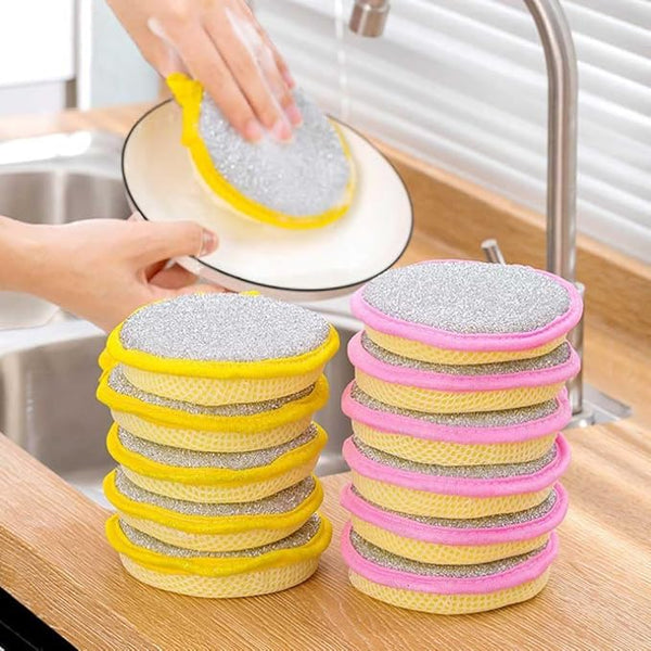 Washing Dishes Sponges Double-Sided Dishwashing Sponge Scrubber Round Non-Scratch Scrub Sponges Pads Kitchen Cleaning Tools for Dishes, Pots, Pans, Sink, Basin