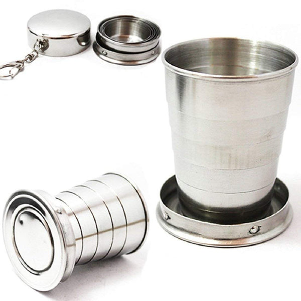 250ml Stainless Steel Folding Travel Cup – Portable Collapsible Camping Mug, Expandable Water Glass for Outdoor Hiking, Backpacking, Office & Daily Use (1 Pc)