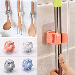 Plastic Mop Holder Wall Mounted Self Adhesive Broom Stick Holder, Anti-Slip Broom Organizer, Multifunction Mop & Broom Stand for Kitchen, Bathroom, Home (Multicolor)