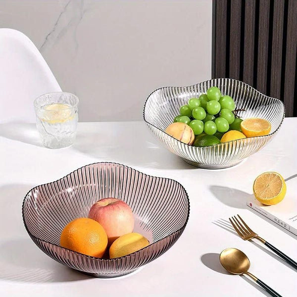 Fruit Storage Basket for Dining Table - Acrylic Transparent Ribbed Wavy Edge Serving Bowl for Salad, Fruits & Snacks, Multipurpose Heavy Fruit Baskets for Home Kitchen & Restaurant