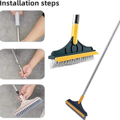 Bathroom Cleaning Brush with Wiper | Long Handle Floor Cleaner with 180° Rotating Head | Tile, Wall & Toilet Cleaning Brush | Tough Bristles for Bathroom & Tiles (2 in 1 Tiles Brush)