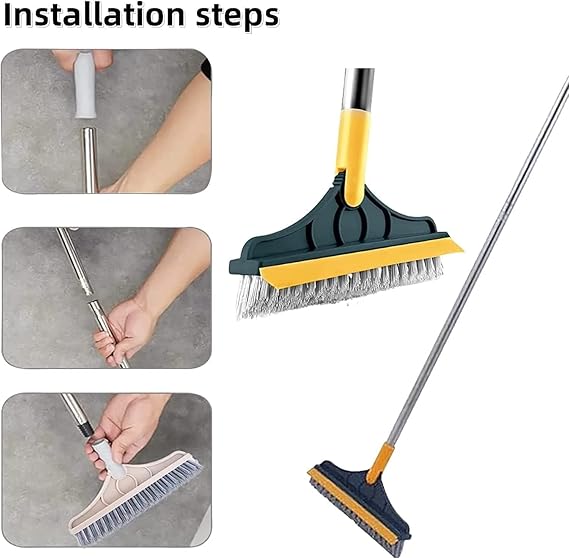 Bathroom Cleaning Brush with Wiper | Long Handle Floor Cleaner with 180° Rotating Head | Tile, Wall & Toilet Cleaning Brush | Tough Bristles for Bathroom & Tiles (2 in 1 Tiles Brush)