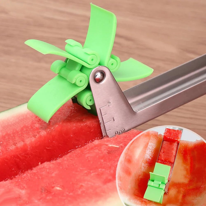 1PC Watermelon Slicer Stainless Steel Windmill Cutter | Fruit Carving Knife Tool for Quick Cube Cutting | Mess-Free, Kid-Safe Melon Slicer for Kitchen, Picnic & Summer Snacking (Green)