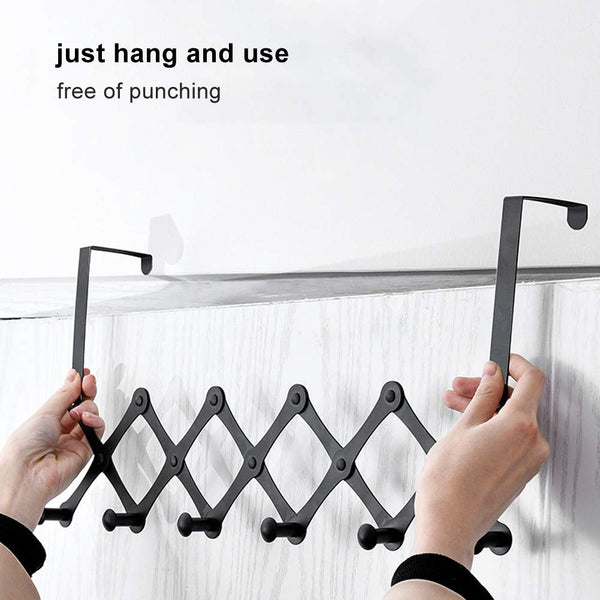 Hat Hanger, Over The Door Hooks, Over Door Towel Rack, Stainless Steel Telescopic Folding Hat Backpack Hanger Door Hanging Rack for Living Room Bedroom(6 Hooks)