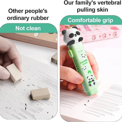 1 Pcs Cartoon Shaped Cute Erasers Push Pull Design Retractable Erasers Pastel Aesthetic Pencil Eraser Cute Rubber for Kids Students School Office Stationery (Panda Green)