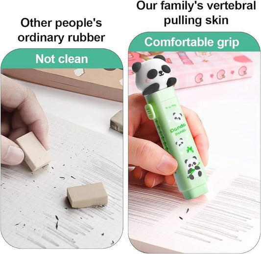 1 Pcs Cartoon Shaped Cute Erasers Push Pull Design Retractable Erasers Pastel Aesthetic Pencil Eraser Cute Rubber for Kids Students School Office Stationery (Panda Green)