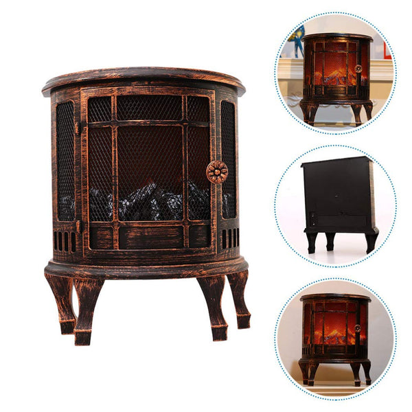 Electric Fireplace Stove Heater with Realistic Flame Logs Effects Vintage Freestanding Fireplace Heater Night Light Lamp Lantern for Indoor Outdoor Patio Garden Yard Decor No Battery