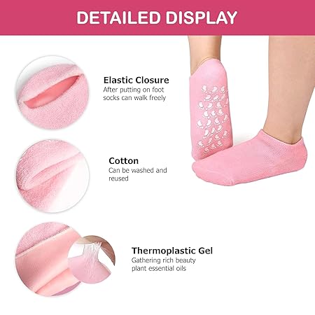 Moisturizing Silicone Spa Gel Socks for Women & Men – Crack Heel Repair Socks with Natural Oil & Vitamin E for Dry Cracked Feet (Multicolor, 1 Pair)