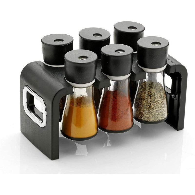 Spice Rack Jar Container of 6 Pcs for Storage of Kitchen Spices and Masala Storage (Black) (6 - Pcs Spice Rack)