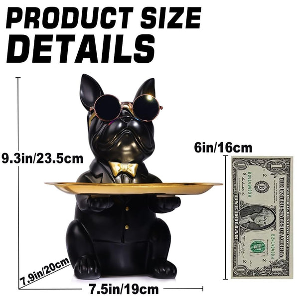 Modern Decor Resin Bulldog Tray Statue Tray Storage Key Holder Candy Jewelry Earrings Tray Suitable for Home Decor Modern Art Dining Table Decor Office Small Object Tray (Black)
