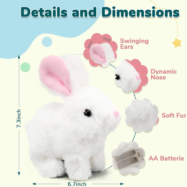 Hopping Walking Bunny Toy with Sounds, Jumping Rabbit Wiggling Ears, Twitching Mouth and Nose, Educational Interactive Bunny Rabbit Toy for Baby Kids