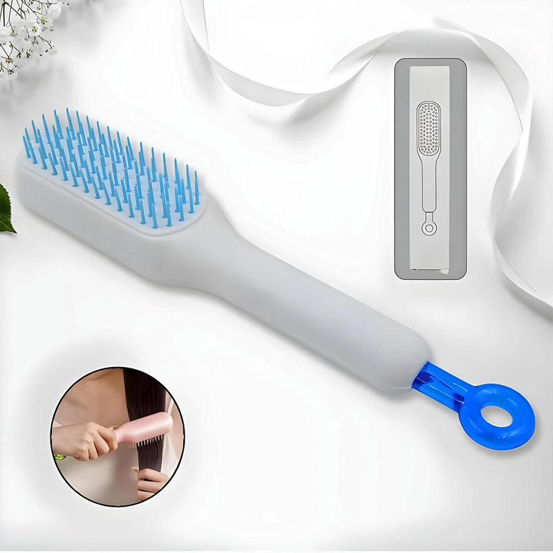 Self-Cleaning Massage Comb Self-Cleaning Hairbrush, Massage Comb with Box for All Hair Types, One Pull Cleaning Tool for Combing & Shaping, Easy to Use for Men and Women, Ideal for Home & Travel