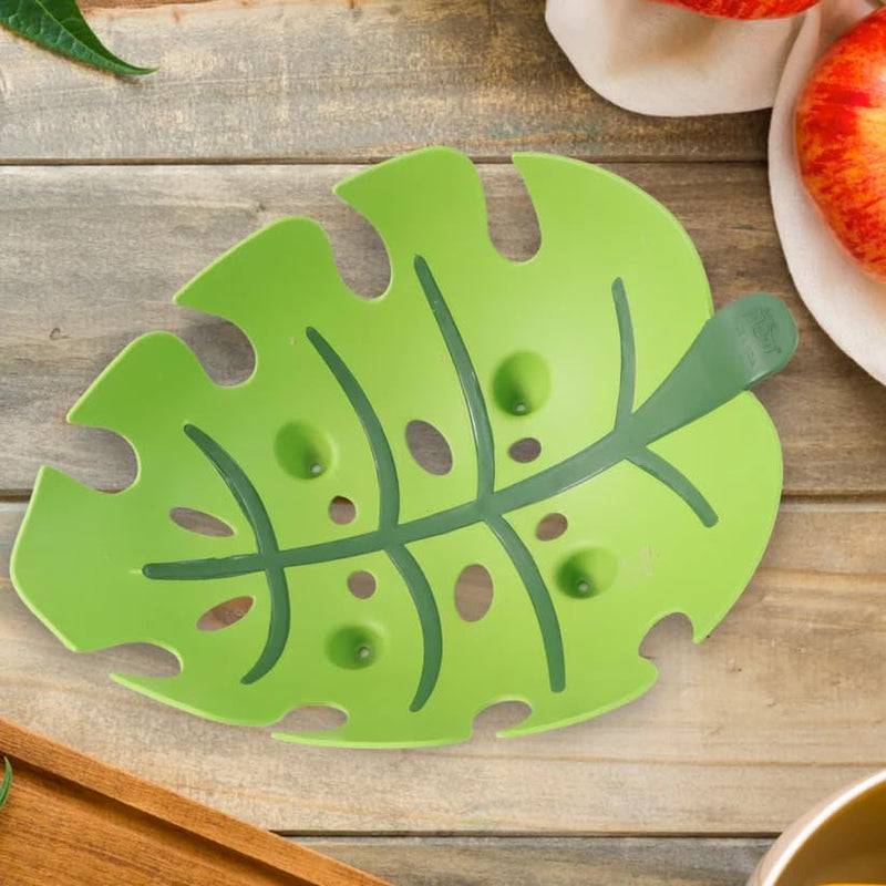 Fruit Basket 1 Pc – Leaf Shaped Plastic Basket for Storage, Stylish Decorative Kitchen Organizer Bowl for Fruits and Vegetables, Durable Ventilated Cut-Out Design for Home & Kitchen Use