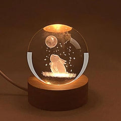 Moon Rabbit Crystal Ball Night Light,Glass Ball Night LED Lamp with USB Powered 2.36 Inch Wooden Base Colorful Crystal Ball for Gifts Men,Women,Kids,Boys,Girls (Moon Rabbit)
