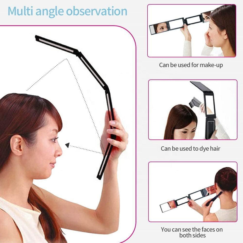 4-Way Self Haircut Mirror 360° Portable Foldable Mirror for Braiding, Hair Cutting, Styling & Grooming Back of Head Makeup Mirror with Adjustable Panels for Home or Salon Use