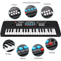 Kids Piano Keyboard with Mic (1 Year Warranty) 37 Keys 8 Rhythms 8 Tones 6 Demos Portable Electronic Keyboard Toy Beginners Educational Songs Recording Musical Toys 2 3 4 5 Years Boys Girls