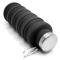 Collapsible Silicone Water Bottle For Sports, Trekking, Cycling, Outdoor, College, And Gym - Foldable With Snap Hook, Grey (Pack Of 1), 0.50 Liter