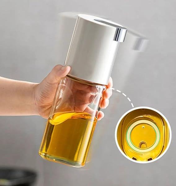 Glass Oil Dispenser Bottle with Precise Pour Spout, 500ml, Kitchen Cooking Oil Container, Silver