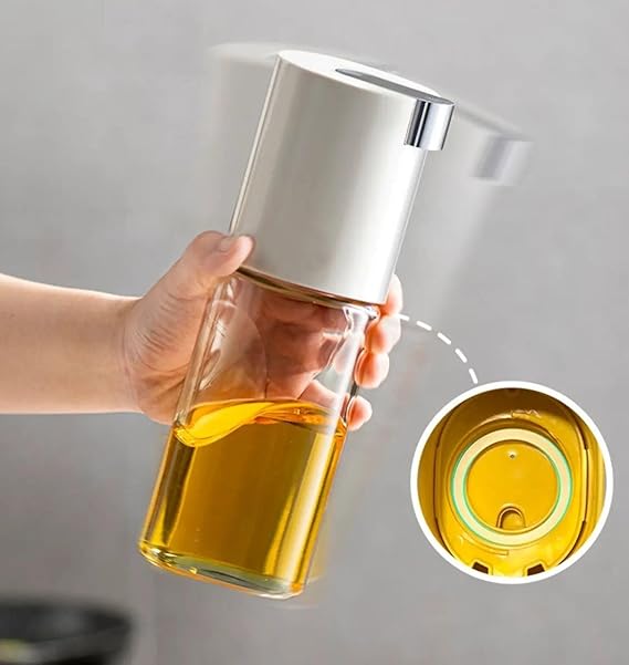 Glass Oil Dispenser Bottle with Precise Pour Spout, 500ml, Kitchen Cooking Oil Container, Silver