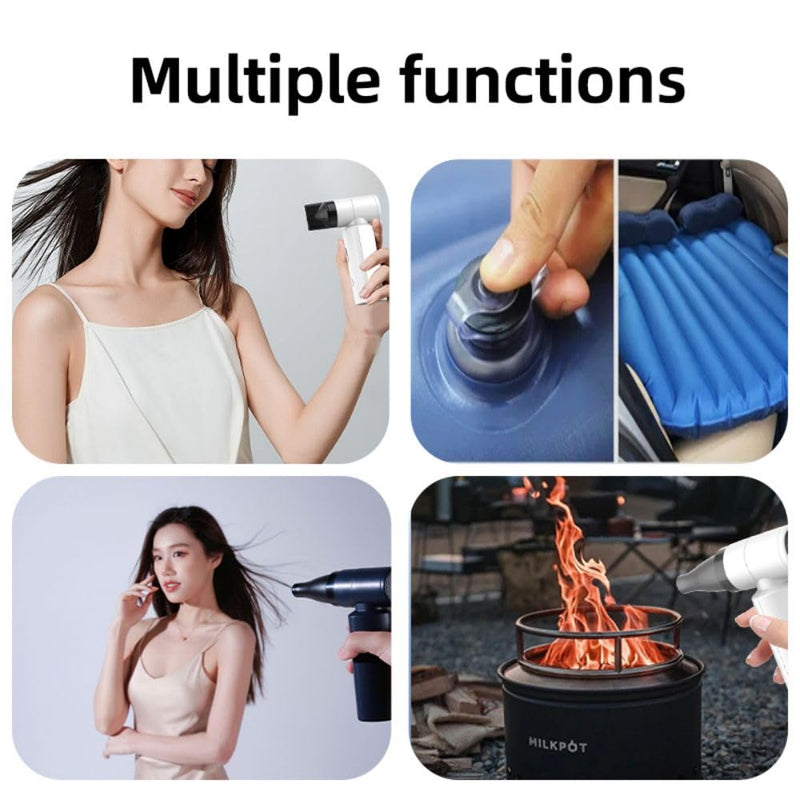 High Speed Mini Fan 80000RPM Turbo Cooling 4500mAh Rechargeable Jet Air-Flow Personal Fan with 3 Nozzles for Travel, Hair Drying, Inflating Balloons