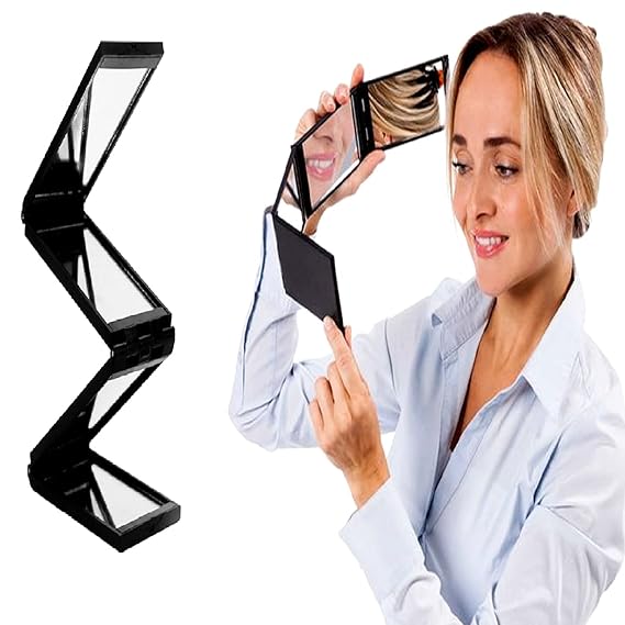 4-Way Self Haircut Mirror 360° Portable Foldable Mirror for Braiding, Hair Cutting, Styling & Grooming Back of Head Makeup Mirror with Adjustable Panels for Home or Salon Use