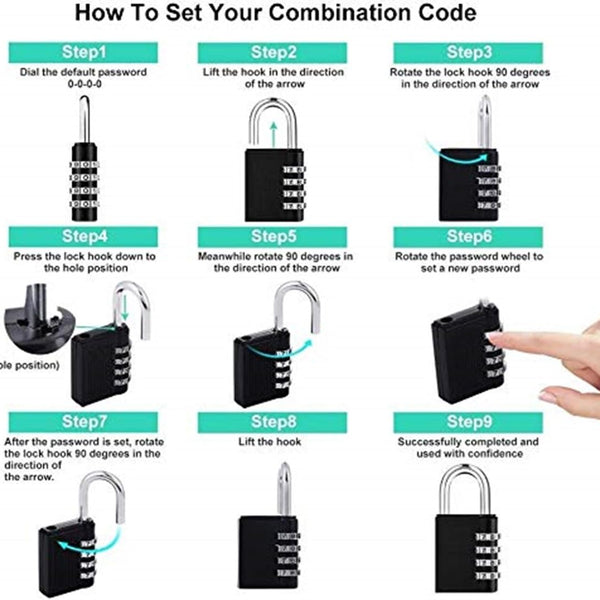 4-Dial Combination Padlock | Resettable Password PinLock for Home, Office, Hotel, Locker, Gate & Safe Security | Multipurpose Durable Lock – Black CH-415