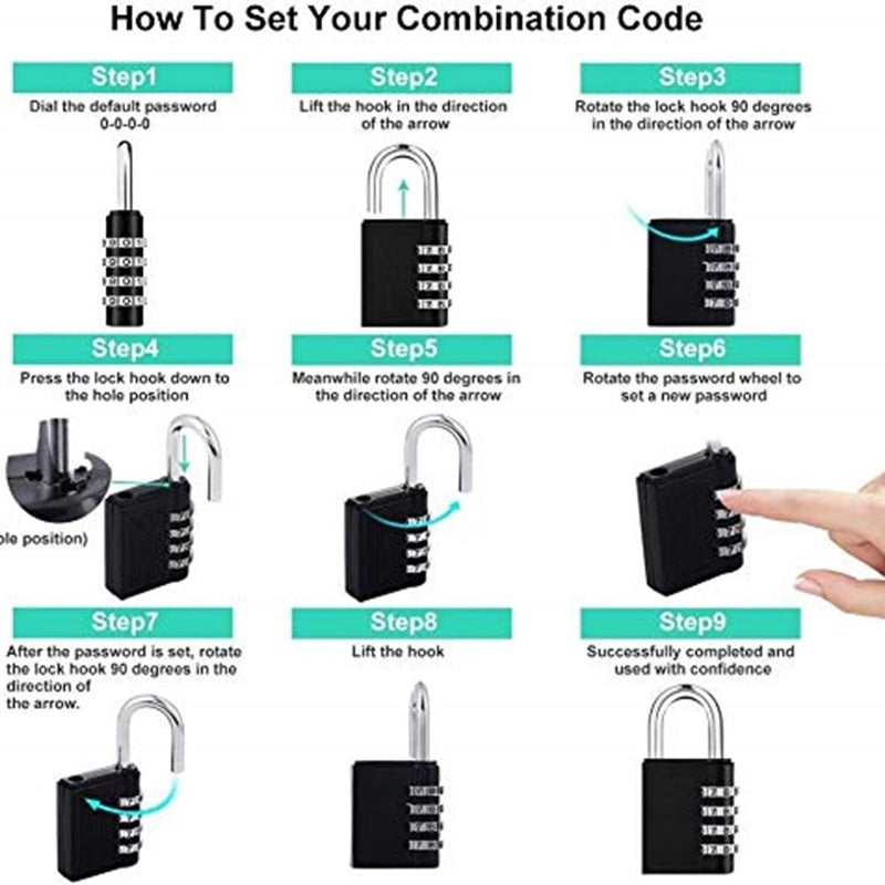 4-Dial Combination Padlock | Resettable Password PinLock for Home, Office, Hotel, Locker, Gate & Safe Security | Multipurpose Durable Lock – Black CH-415