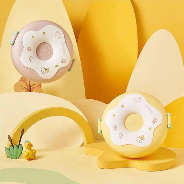 Donut Shaped Double Insulated 3 Compartment Plastic Lunch Box (1 Pc / Mix Color)