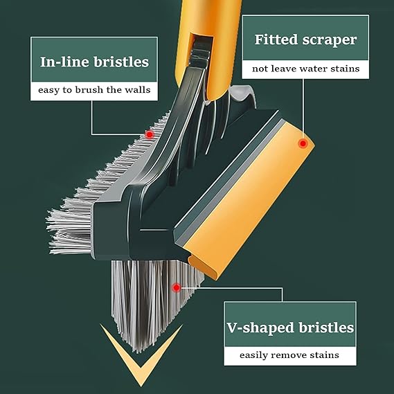 Bathroom Cleaning Brush with Wiper | Long Handle Floor Cleaner with 180° Rotating Head | Tile, Wall & Toilet Cleaning Brush | Tough Bristles for Bathroom & Tiles (2 in 1 Tiles Brush)
