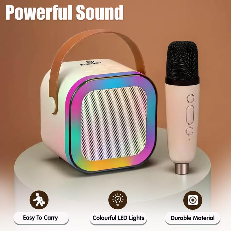 Rechargeable Karaoke Mic with Speaker for Singing | Wireless Mini Portable Bluetooth Speaker with Microphone & LED Lights | Cute Birthday Gift for Kids Musical Toys for Boys, Girls and Adults