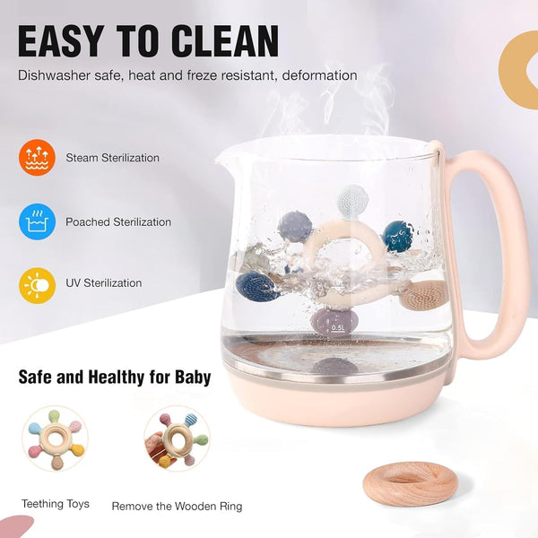Silicone & Wood Baby Teether – BPA-Free Teething Toy for 3+ Months Baby, Soothing Sensory Toy for Infants, Ideal Gift for Newborns Silicone Rudder with Wooden Ring Soothe Babies Gums