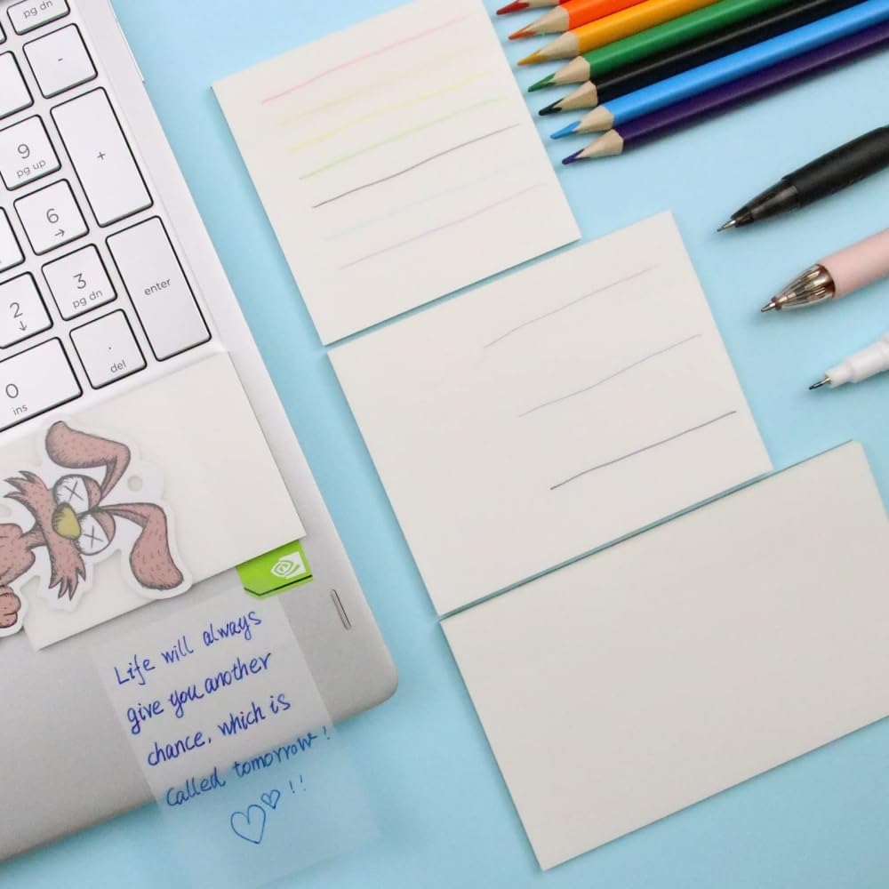 50 Sheets Transparent Sticky Notes Pad,Clear Cute Full self-Adhesive Waterproof,See Through Memo Pads,Perfect for College Essentials Books and Office Stationery Art and Craft