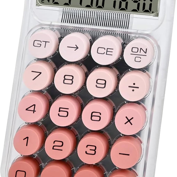 Transparent Desk Calculator with Pastel Mechanical Buttons with 10 Digit Display