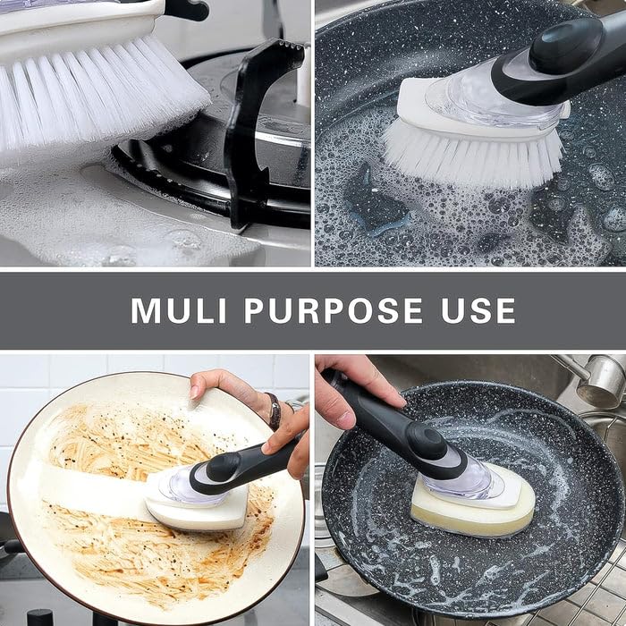 Multipurpose Cleaning Brush, Utensil & Dish Scrubber with Soap Dispenser, Soap Dispensing Dish Brush Set, Kitchen Cleaning Scrub, Design,Durable & Smooth Body Sink Dish Washing