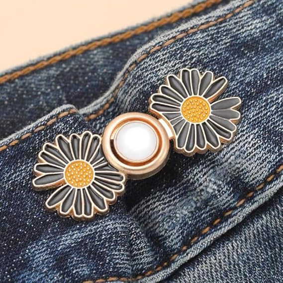 Adjustable Waist Buckle Set, Extra Button for Jeans to Make Tighter, Instant Jeans Button Pins for Pants Jeans Skirts, (2-Pair)(Black)